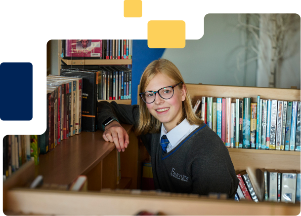 Girl smiling in library
