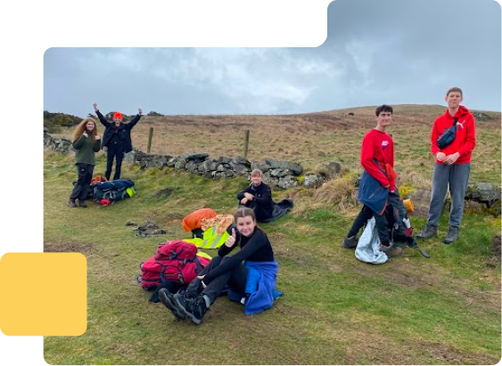 Students hiking together