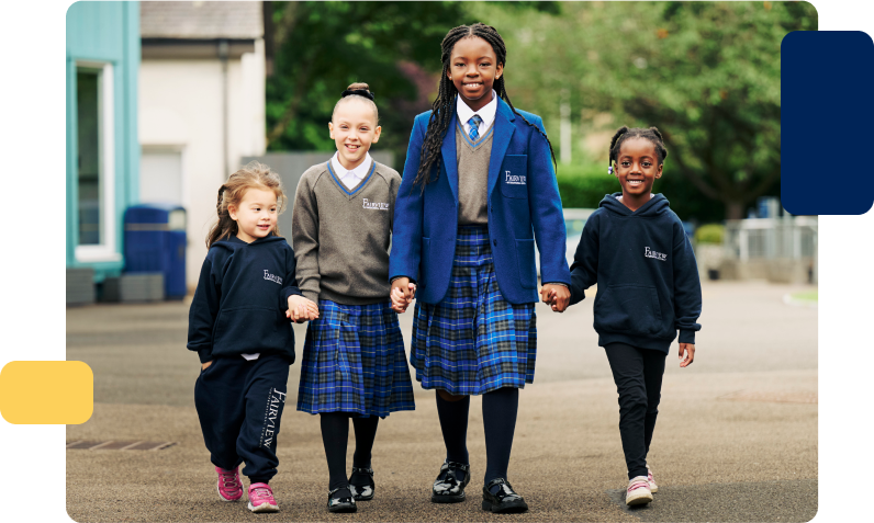 Students holding hands